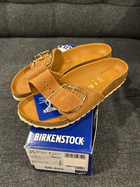 Birkenstock Shoes - Birkenstock Madrid Big Buckle Cognac Leather Sandals Size 35